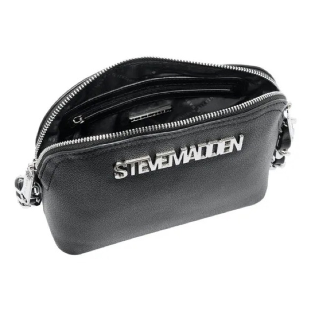Steve Madden Black Dome Crossbody Bag with Silver Chain - Picture 2 of 6